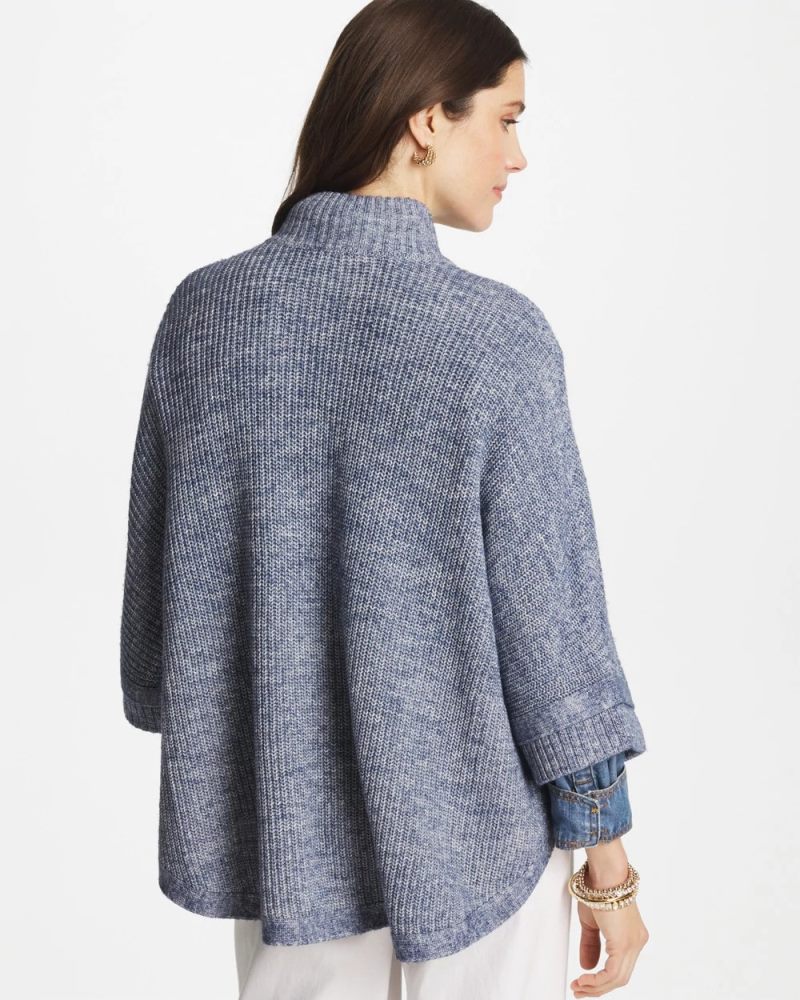 Chicos Rounded Hem Zip-Front Ruana - INDIGO SKY HEATHER