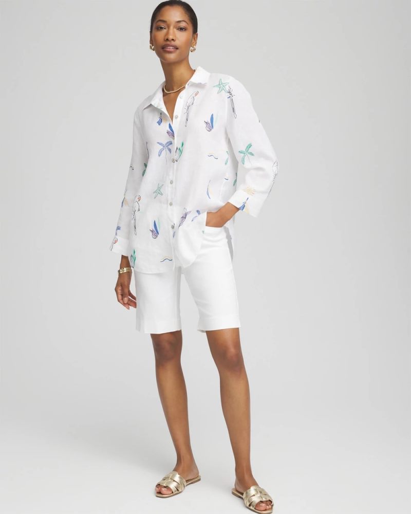 Chicos No Iron Island Linen Shirt - OPTIC WHITE