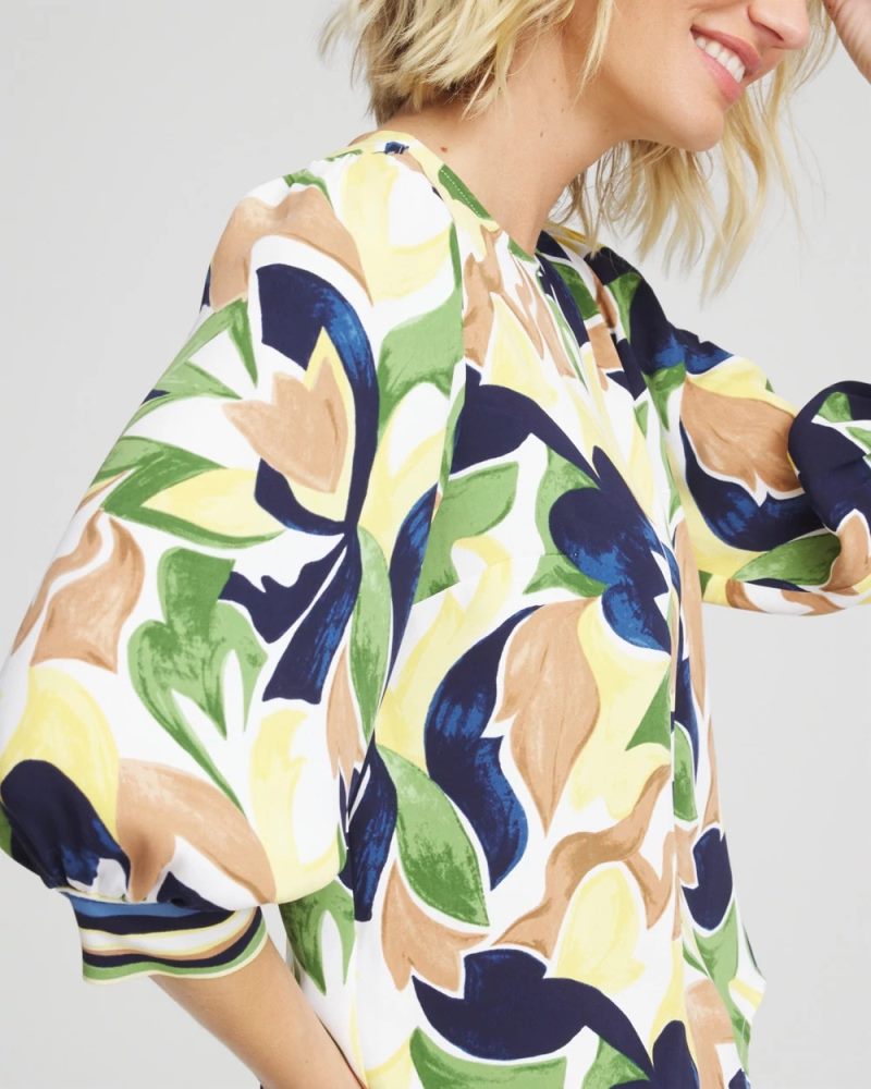 Chicos Mod Blooms Matte Satin Pullover - PANNA COTTA