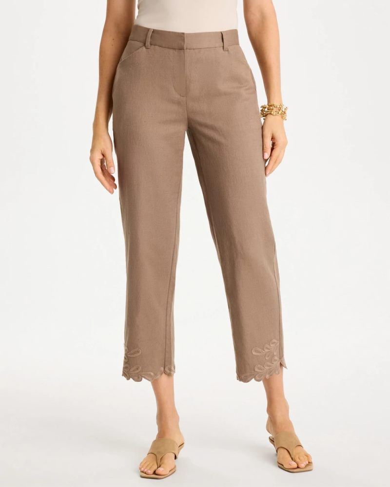 Chicos Linen Fly Front Pants - TOPAZ SMOKE