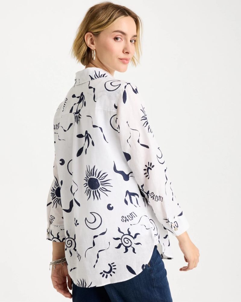 Chicos No Iron Linen Beach Shirt - PASSPORT BLUE