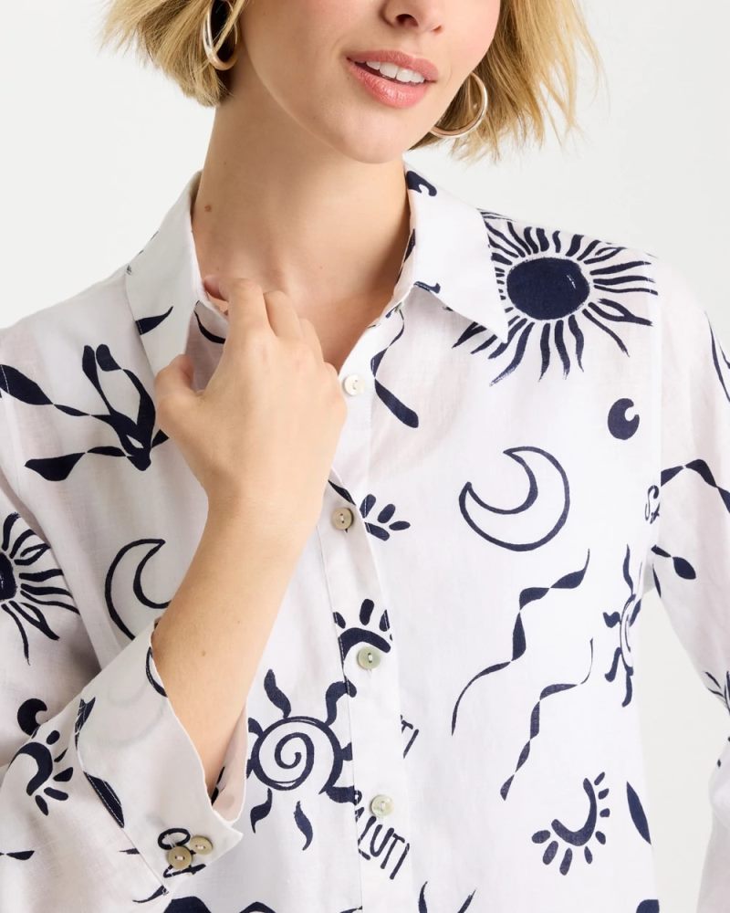 Chicos No Iron Linen Beach Shirt - PASSPORT BLUE