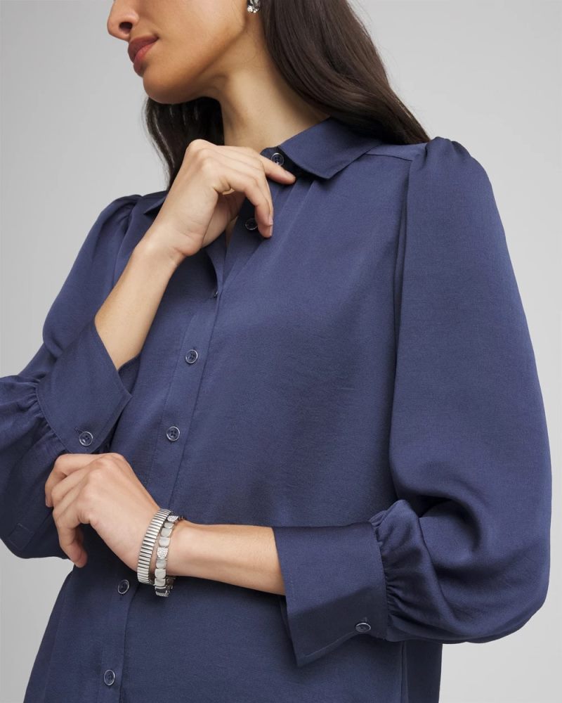 Chicos Puff Sleeve Satin Blouse - INDIGO SKY