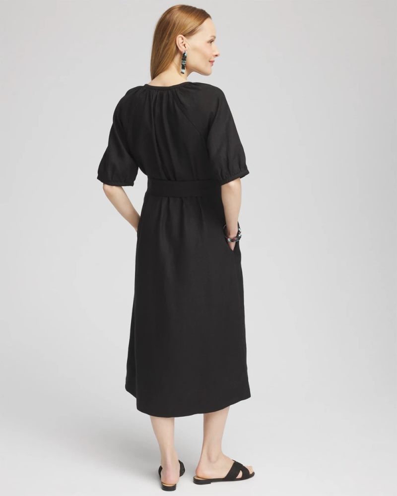 Chicos Linen Midi Shirtdress - BLACK