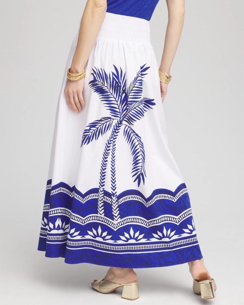 Chicos Tropical Smocked Waist Pull-On Skirt - ALABASTER