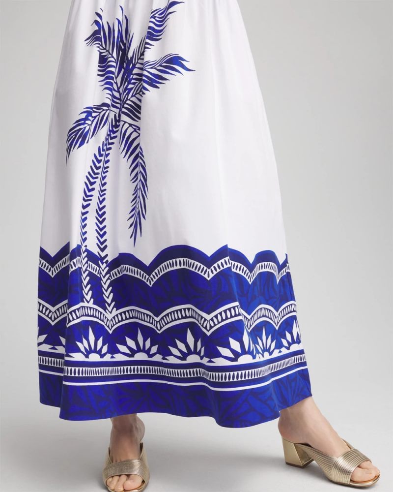 Chicos Tropical Smocked Waist Pull-On Skirt - ALABASTER