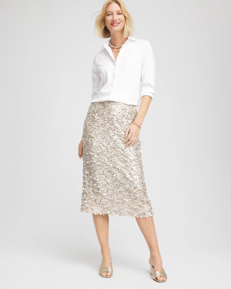 Chicos Sequins Party Pencil Skirt - CHAMPAGNE FIZZ