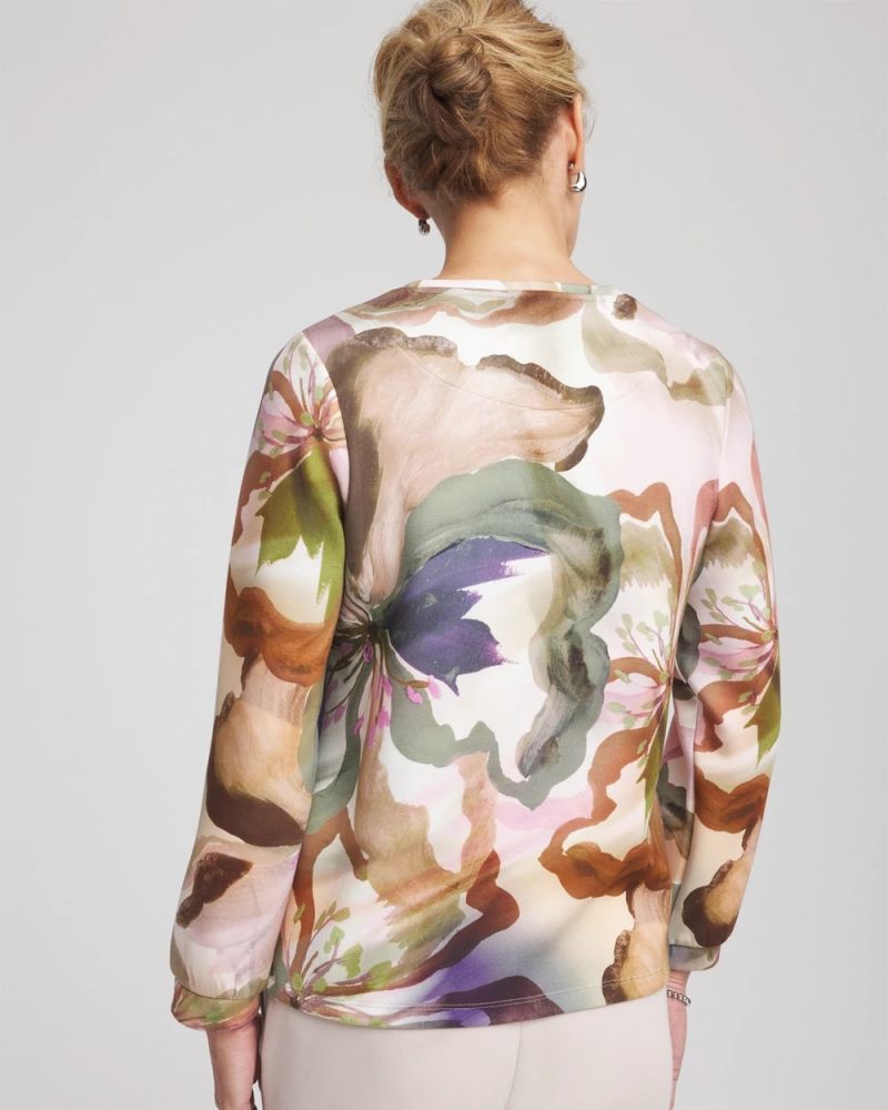 Chicos Zenergy® Soft Floral Long-Sleeve Top - SMOKEY TAUPE