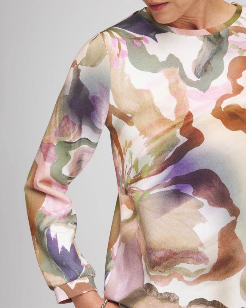 Chicos Zenergy® Soft Floral Long-Sleeve Top - SMOKEY TAUPE
