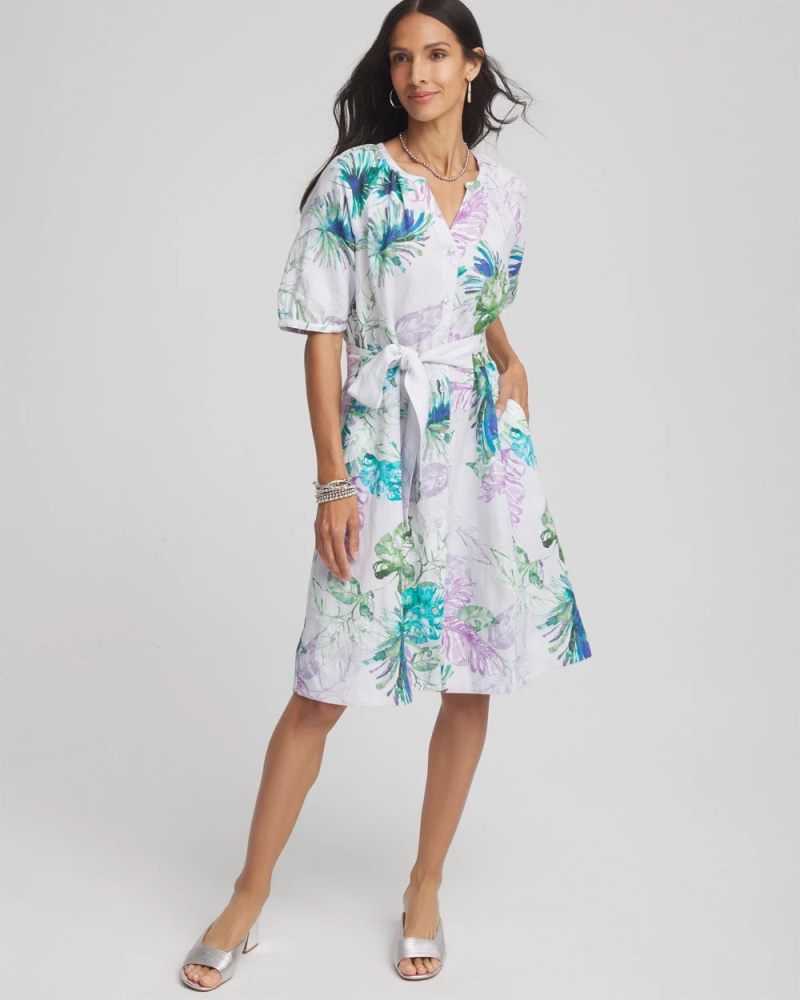Chicos Floral Linen Shirtdress - VIOLET