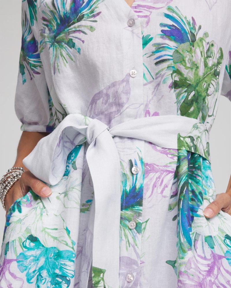 Chicos Floral Linen Shirtdress - VIOLET