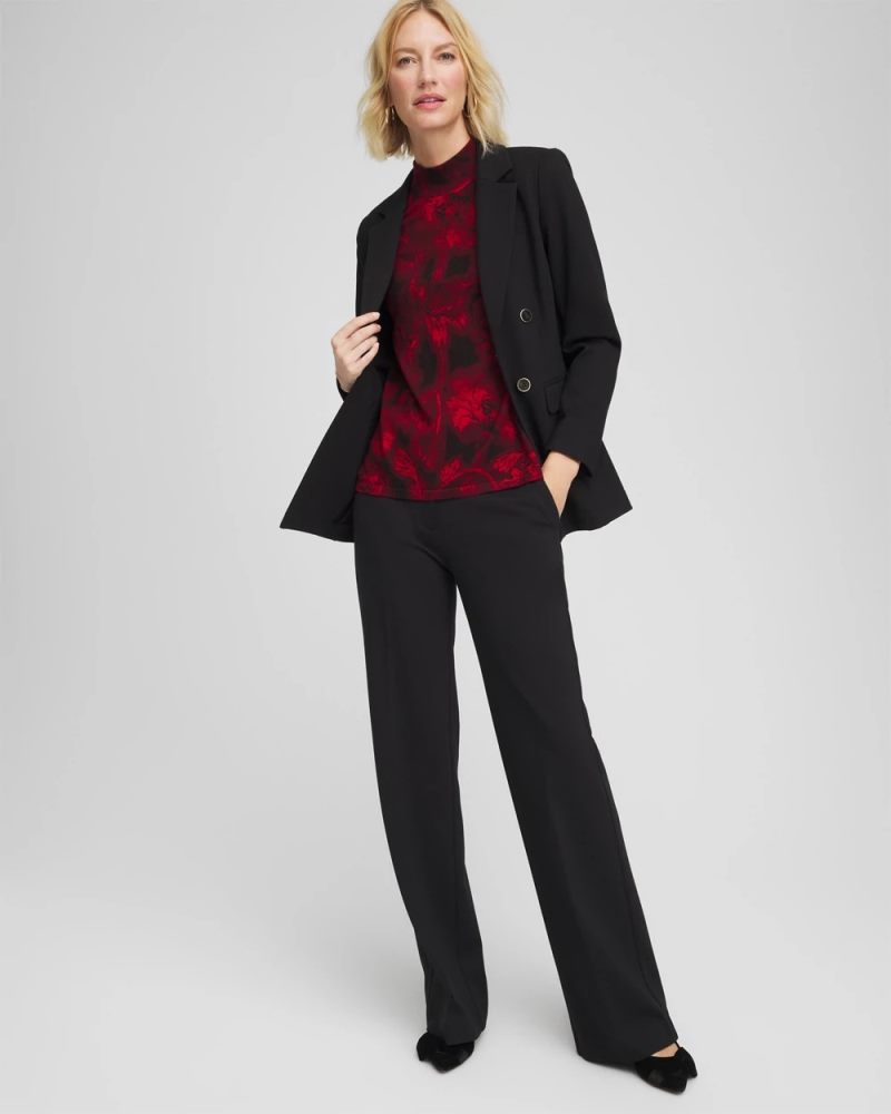 Chicos Ella Printed Mockneck Sweater - CARMINE RED