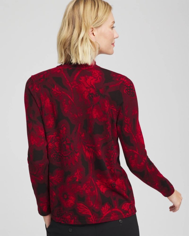 Chicos Ella Printed Mockneck Sweater - CARMINE RED