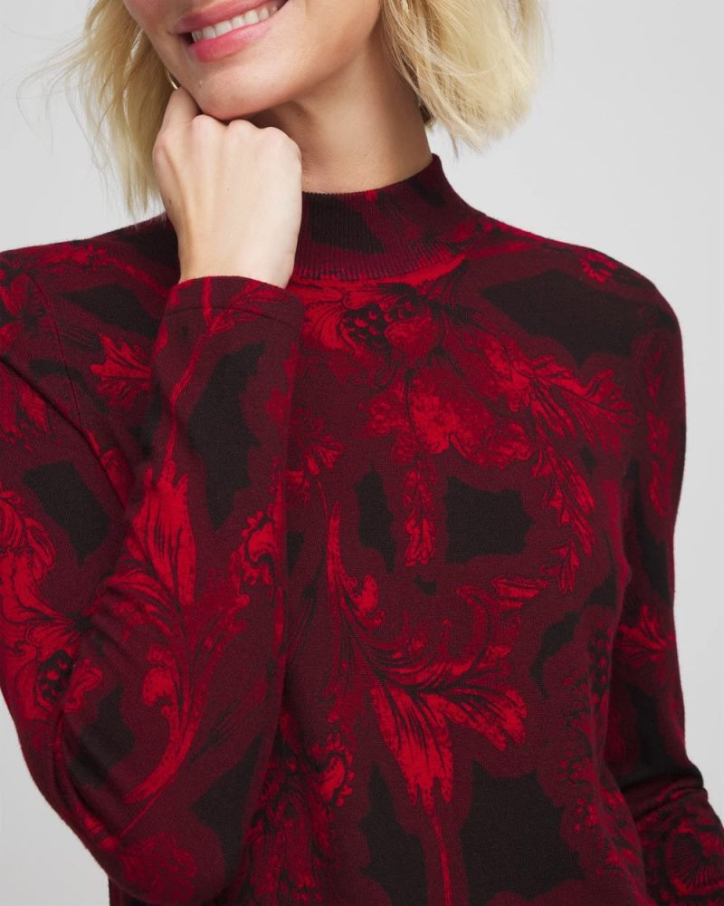 Chicos Ella Printed Mockneck Sweater - CARMINE RED