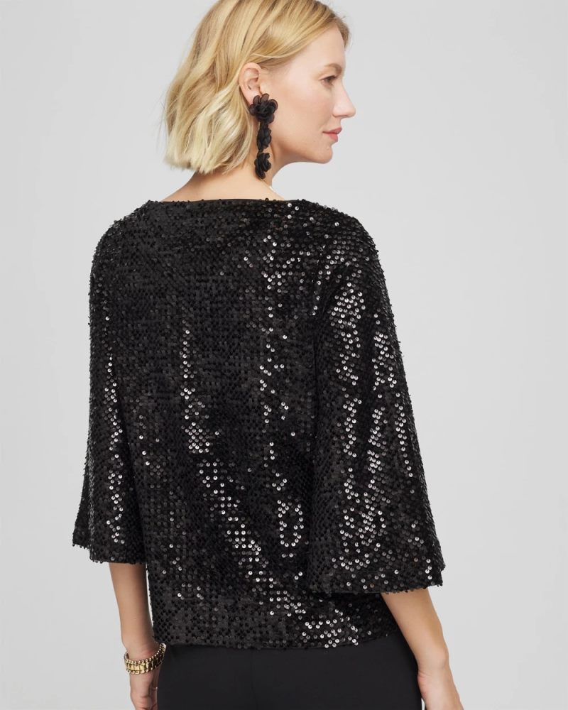 Chicos Sparkling Sequin Party Tee - BLACK