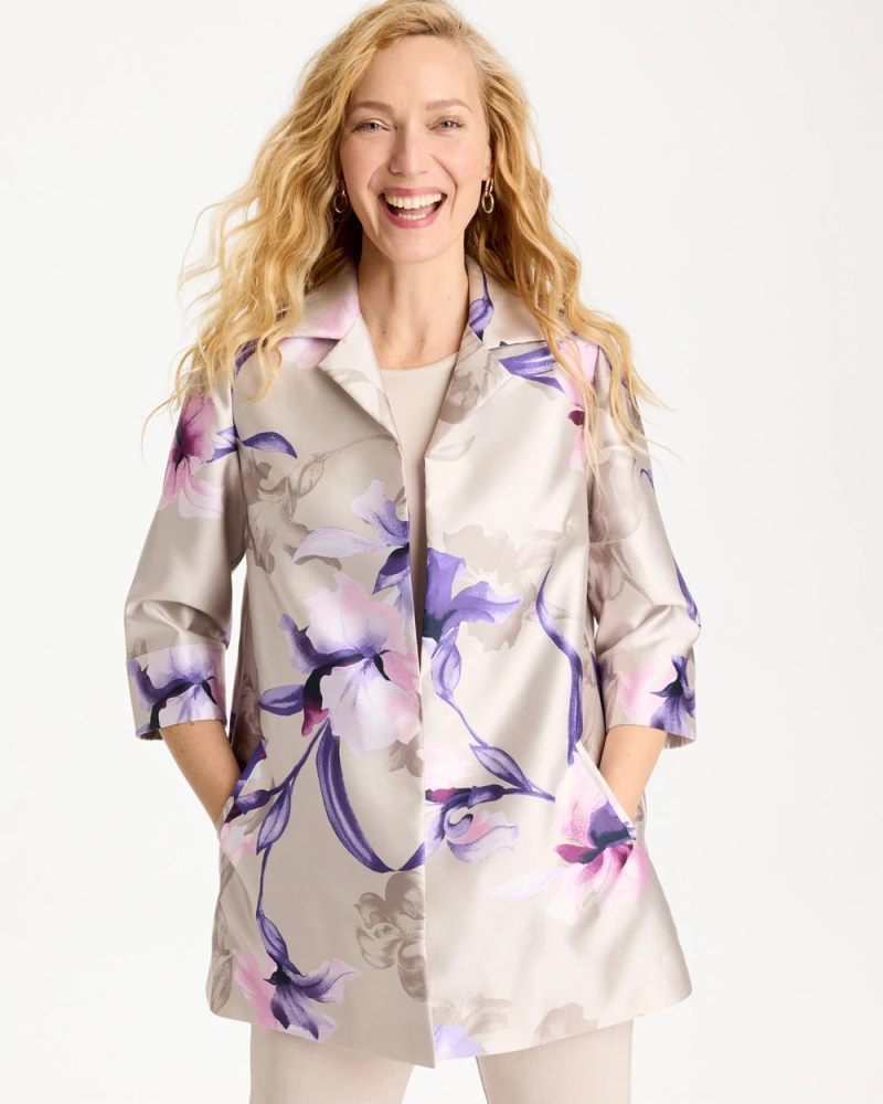 Chicos Travelers™ Collection Iris Collared Long Jacket - RICH AMETHYST