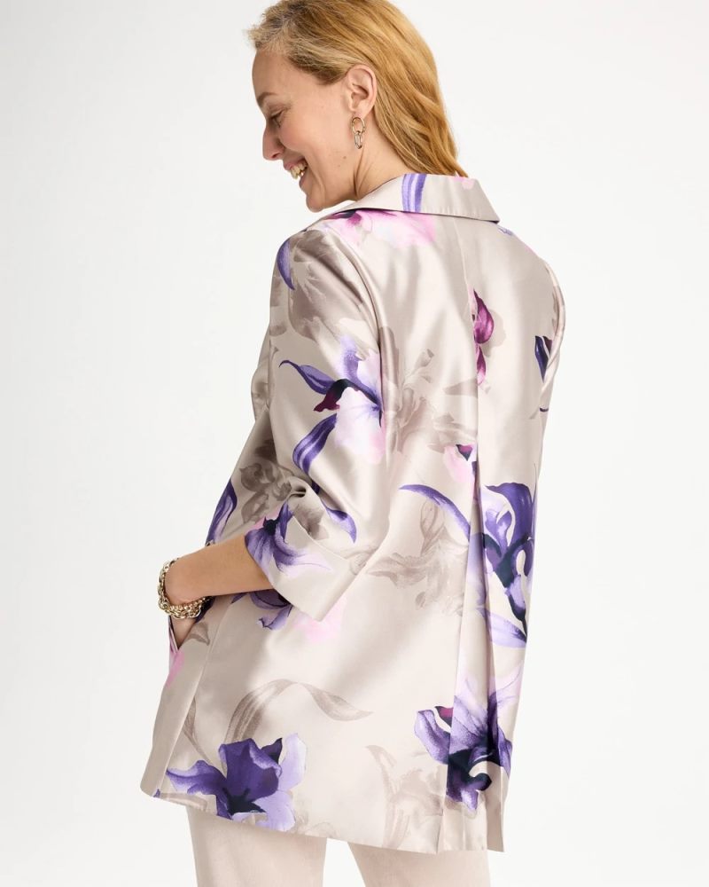 Chicos Travelers™ Collection Iris Collared Long Jacket - RICH AMETHYST