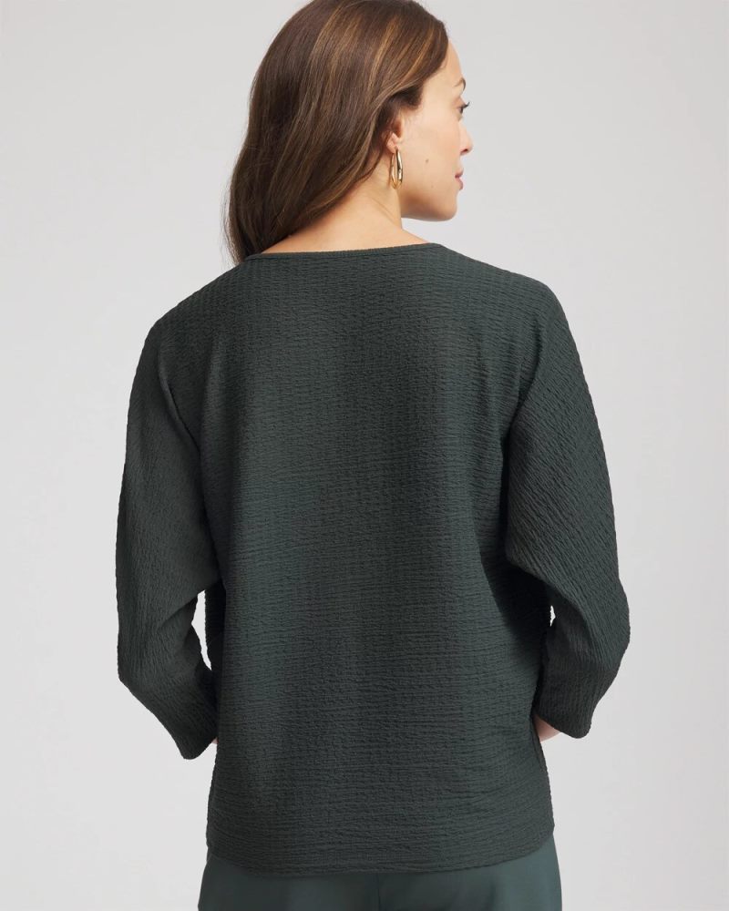 Chicos Textured Tapered-Hem Top - DARKEST SPRUCE
