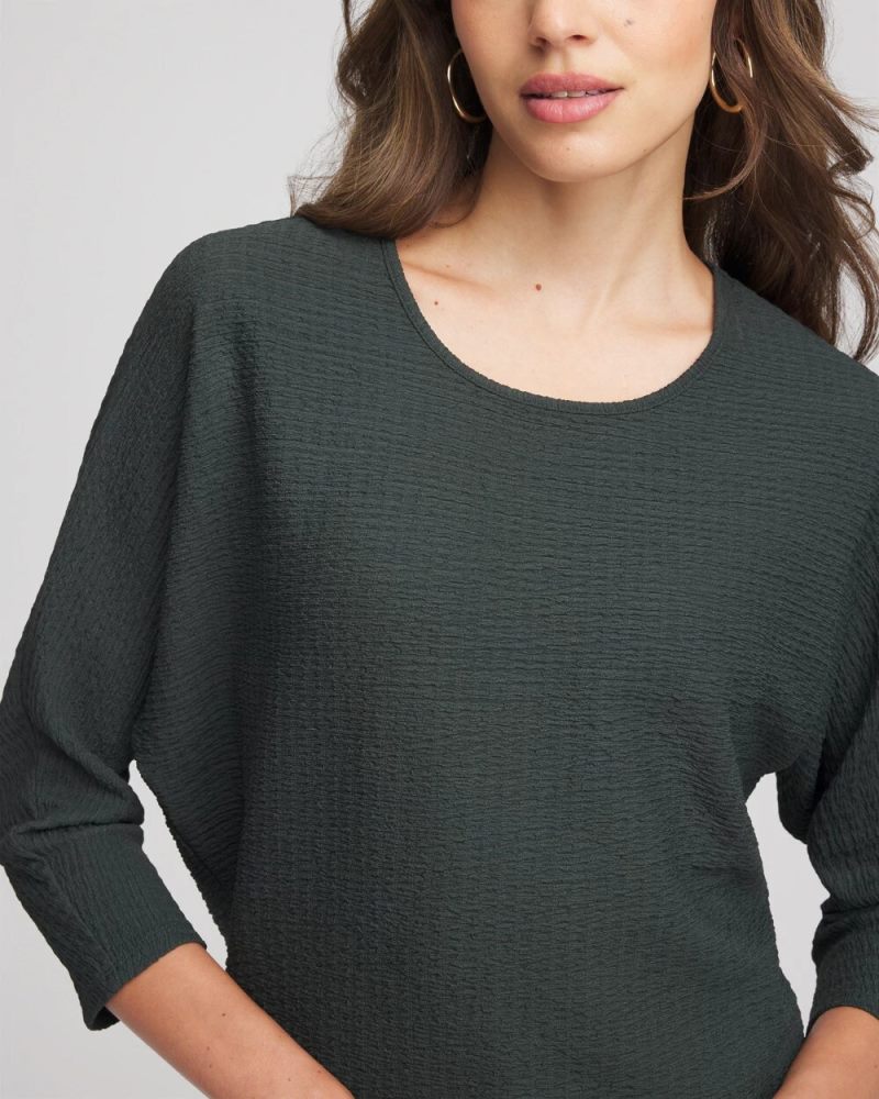 Chicos Textured Tapered-Hem Top - DARKEST SPRUCE