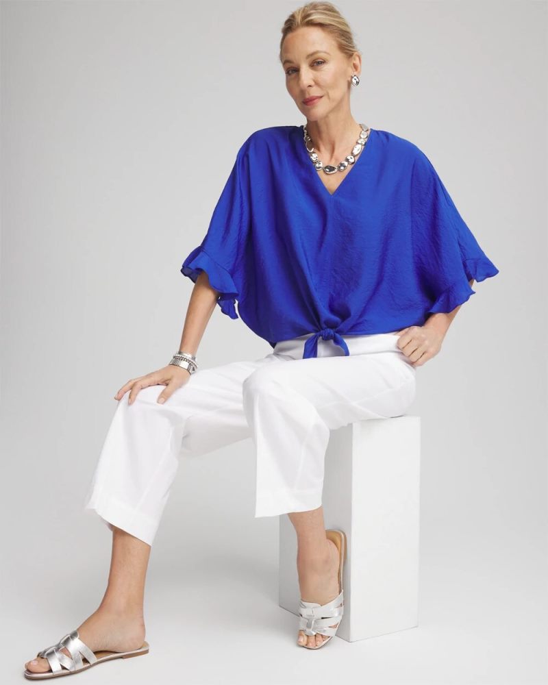 Chicos Ecovero™ Tie-Front Frill Sleeve Blouse - RICH COBALT