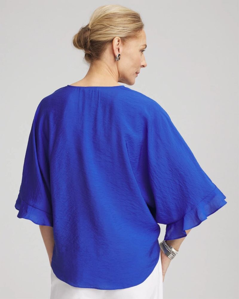 Chicos Ecovero™ Tie-Front Frill Sleeve Blouse - RICH COBALT