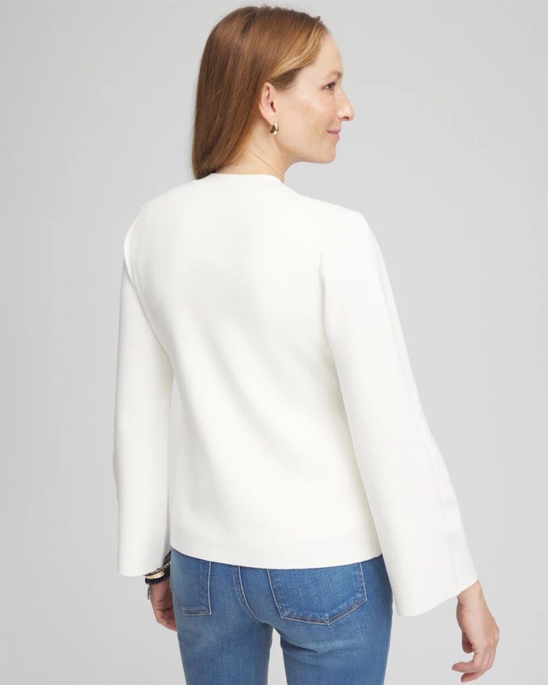 Chicos Faux Horn Button-Up Cardigan - ECRU