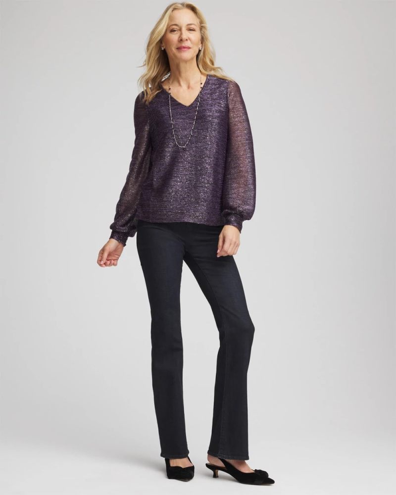 Chicos Foiled Bodre Top - PURPLE ELIXIR