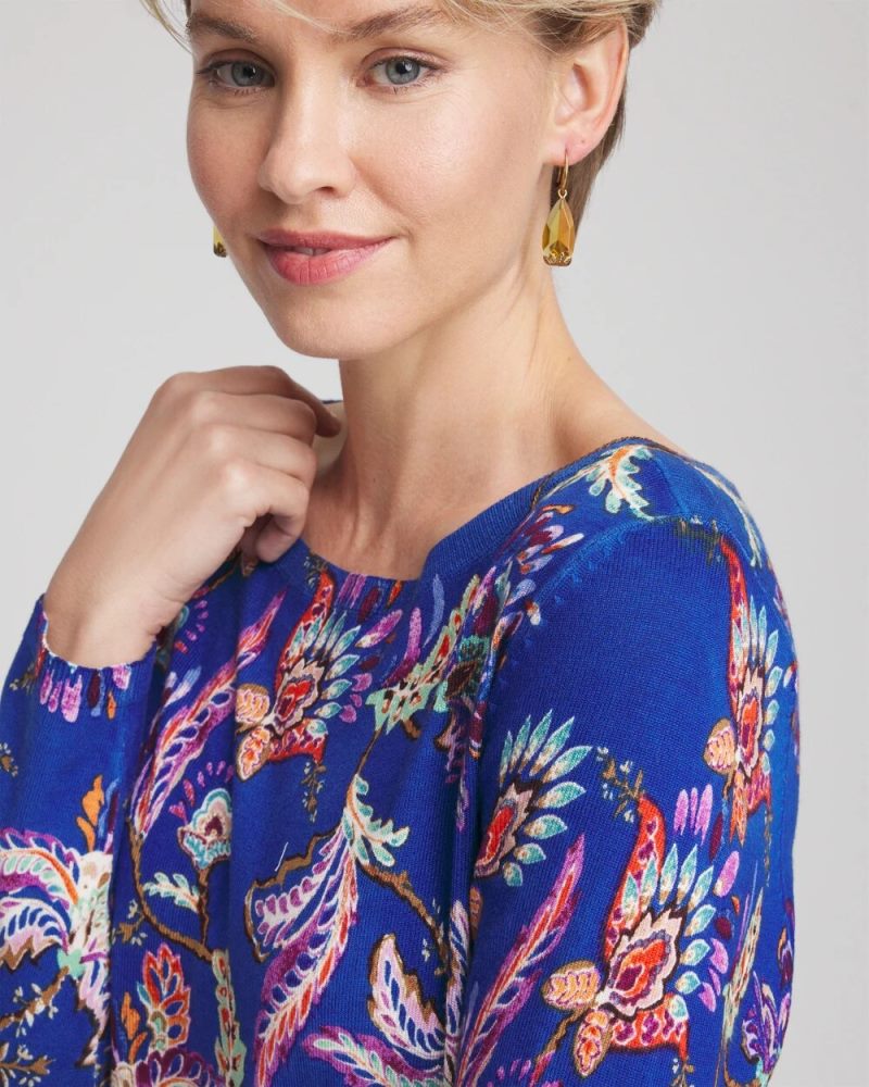 Chicos Ella Boatneck Printed Pullover Sweater - COBALT STONE