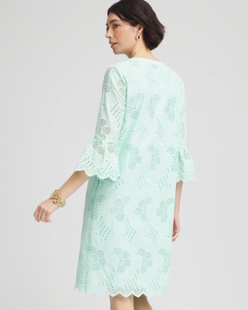Chicos Eyelet Cotton Voile Dress - TEAL WATERS