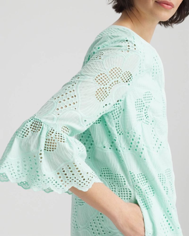 Chicos Eyelet Cotton Voile Dress - TEAL WATERS