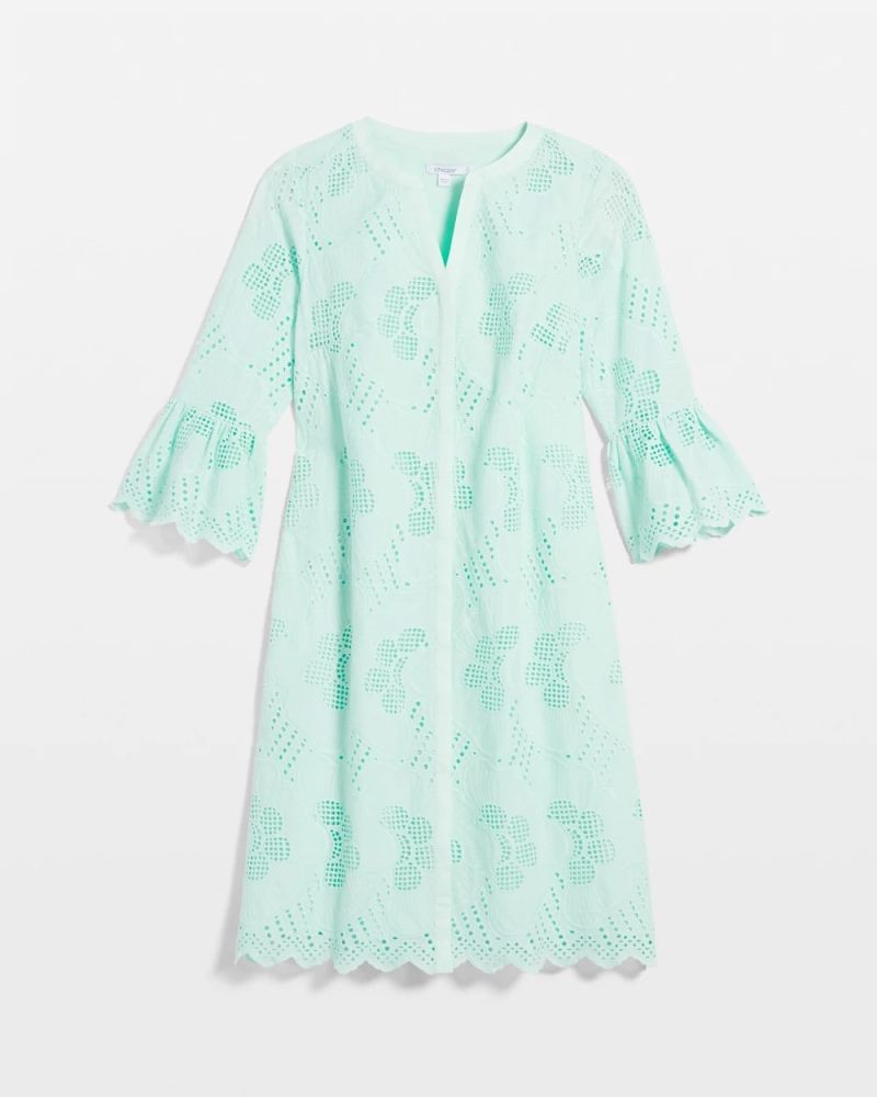 Chicos Eyelet Cotton Voile Dress - TEAL WATERS