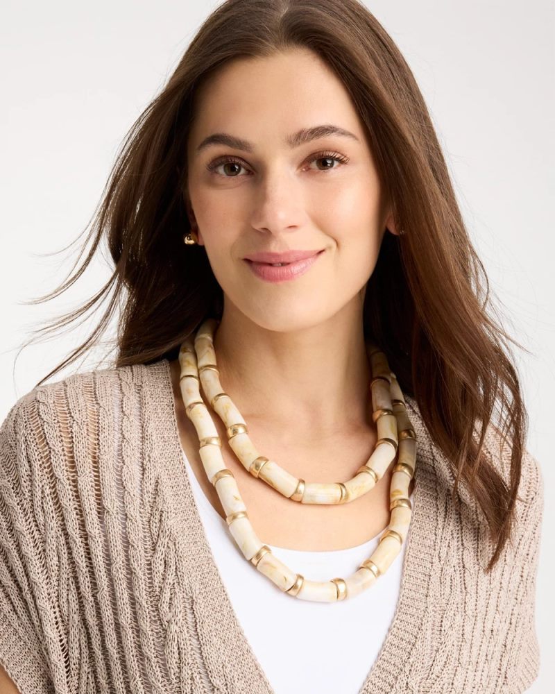Chicos White Beaded Double-Strand Necklace - WHITE