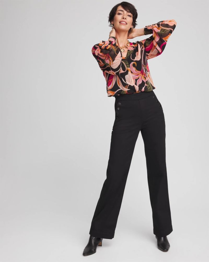 Chicos Pull-On Wide Leg Ankle Jeans - BLACK
