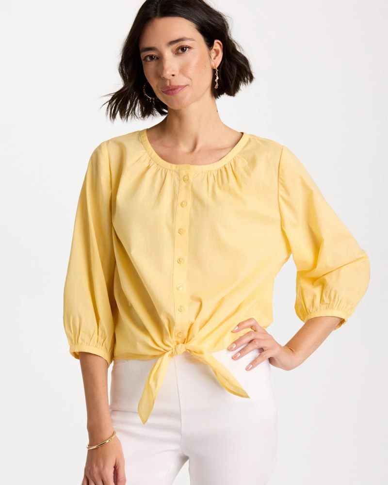 Chicos Tie-Front Top - GOLDEN HAZE