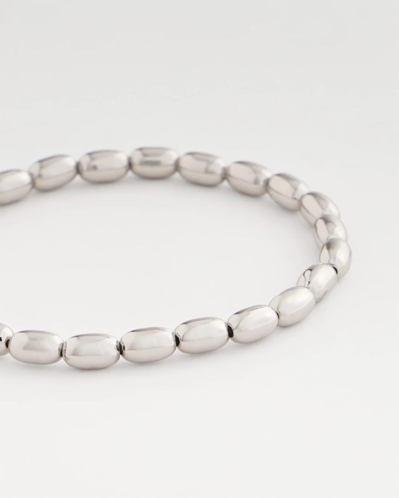 Chicos Silvertone Oval Beaded Stretch Bracelet - SILVER