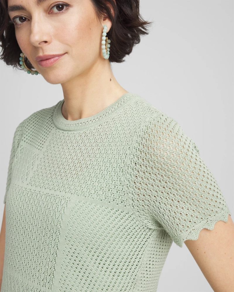 Chicos Pointelle Crewneck Sweater Tee - MOROCCAN MINT