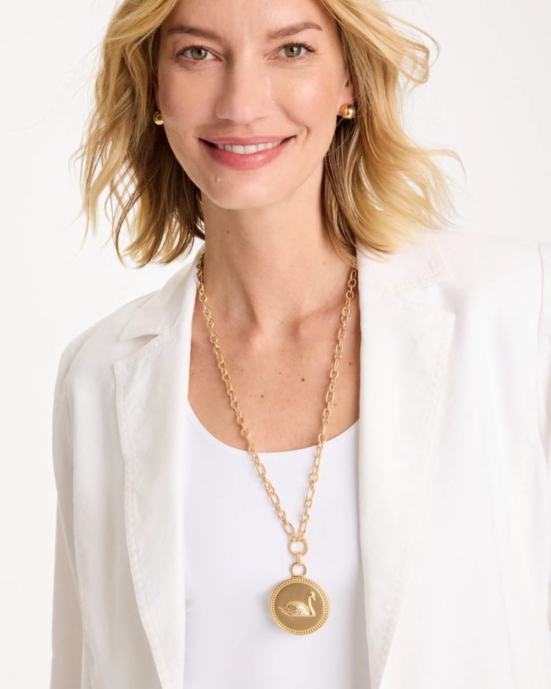 Chicos Reversible Swan Pendant Necklace - GOLD