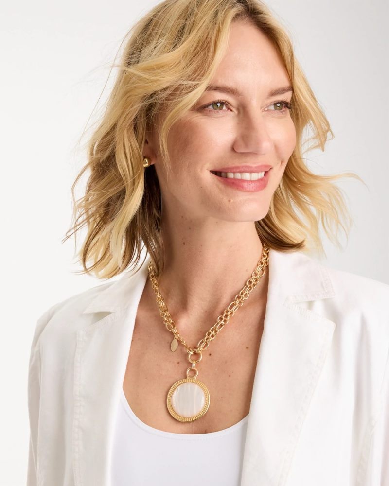 Chicos Reversible Swan Pendant Necklace - GOLD