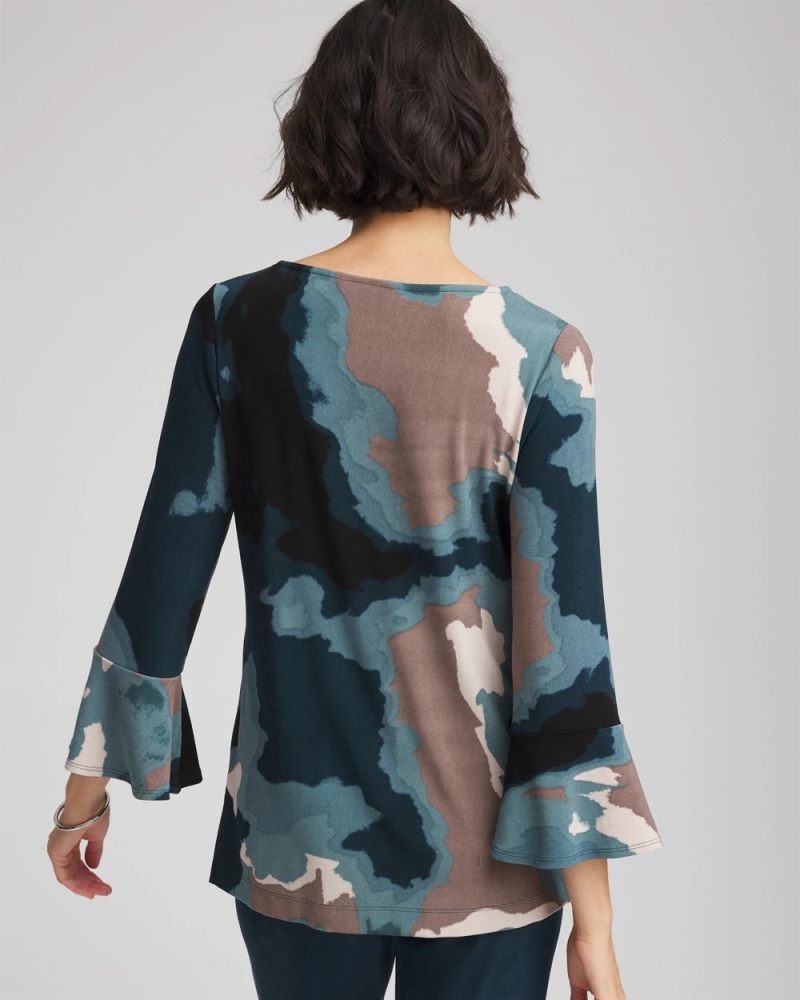 Chicos Travelers™ Crystal Flounce Sleeve Tunic - TEAL SHADOW
