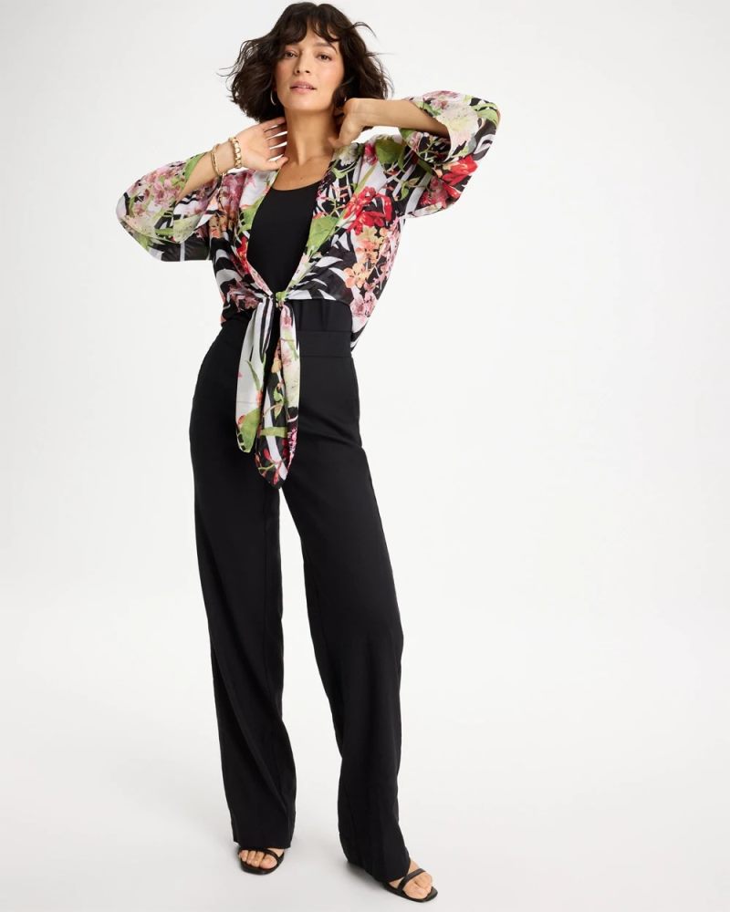 Chicos Georgette Tie-Front Kimono - BLACK