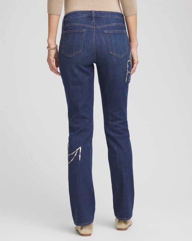 Chicos Sequins Rose Girlfriend Slim-Leg Jeans - SEQUOIA INDIGO