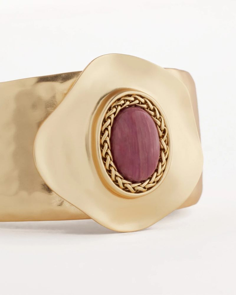Chicos Golden Rhodonite Stone Cuff Bracelet - GOLD