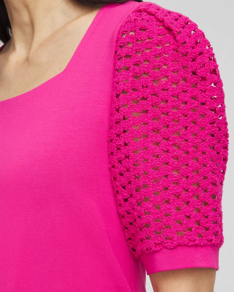 Chicos Touch of Cool™ Crochet Lace Square-Neck Tee - CRUSHED BERRIES