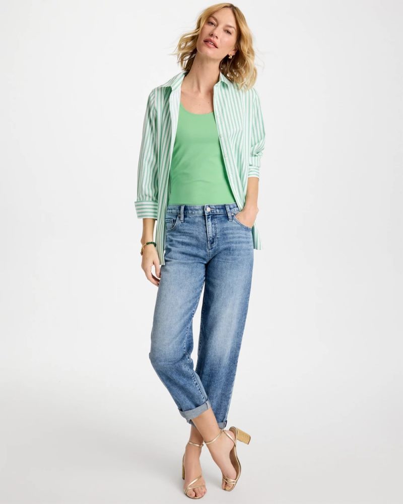 Chicos No Iron Striped Stretch Shirt - PEPPERMINT GREEN