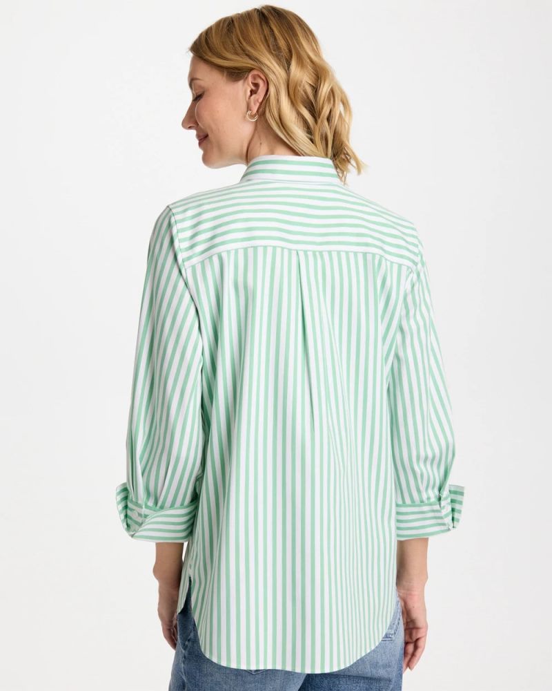 Chicos No Iron Striped Stretch Shirt - PEPPERMINT GREEN