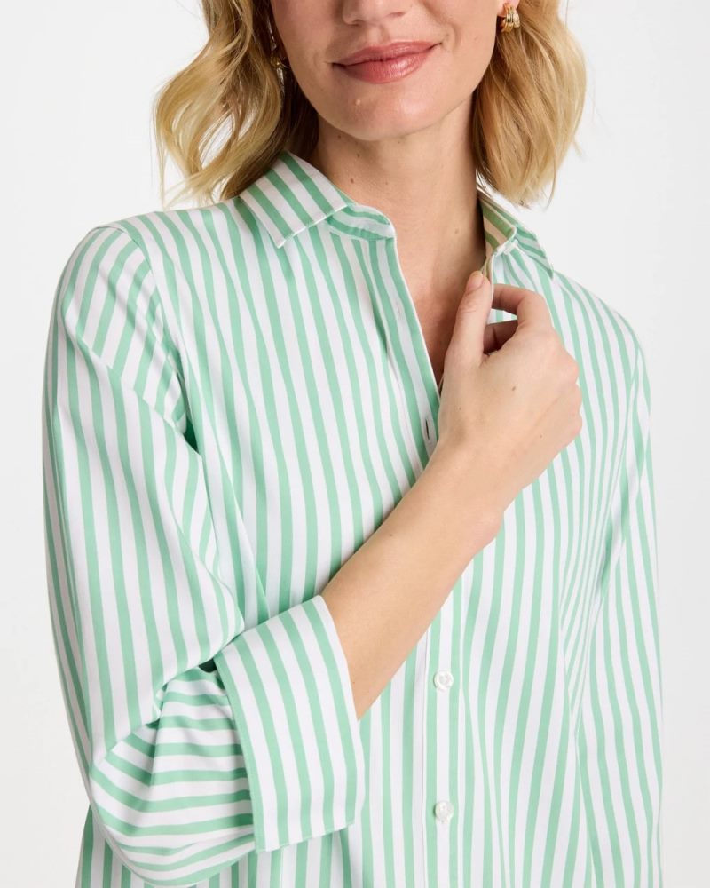 Chicos No Iron Striped Stretch Shirt - PEPPERMINT GREEN