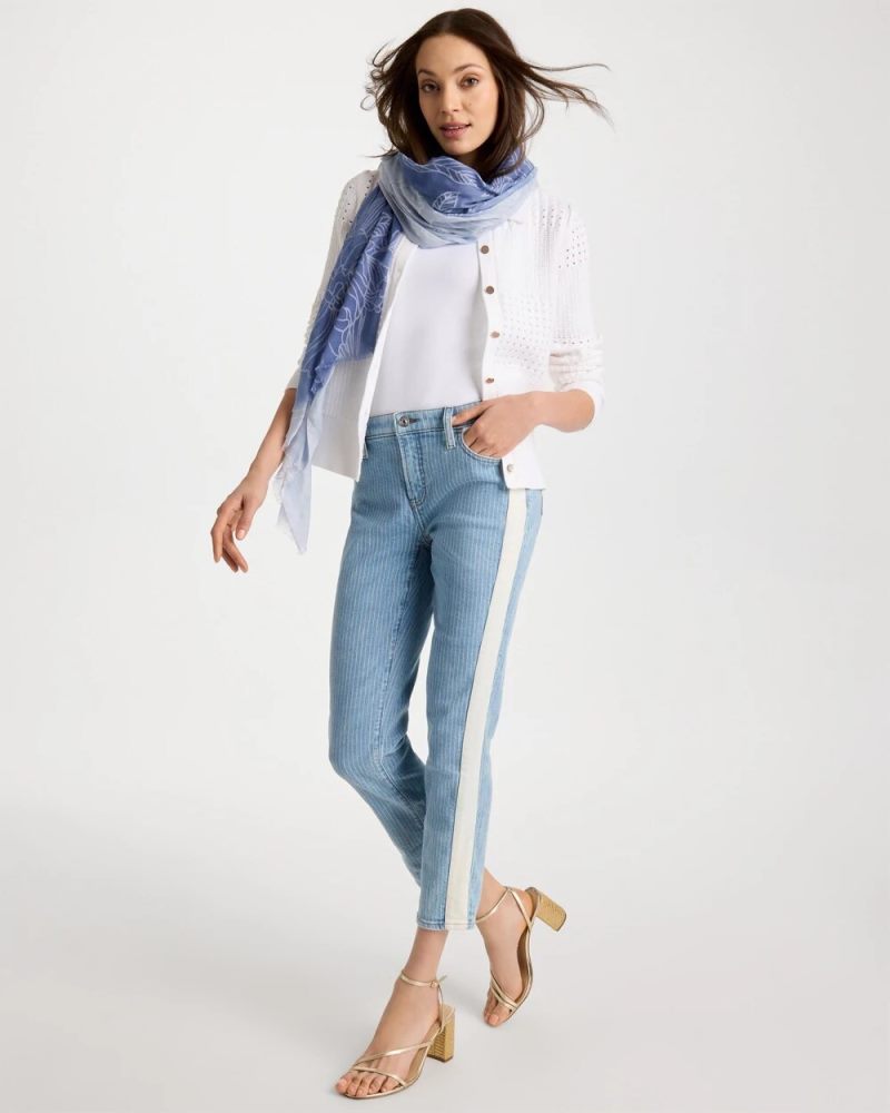 Chicos Girlfriend Ticking Stripe Crop Jeans - INDIGO