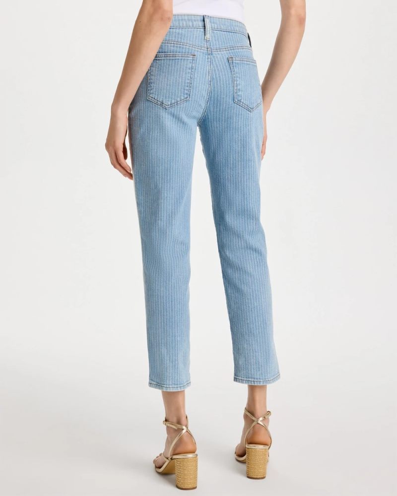 Chicos Girlfriend Ticking Stripe Crop Jeans - INDIGO