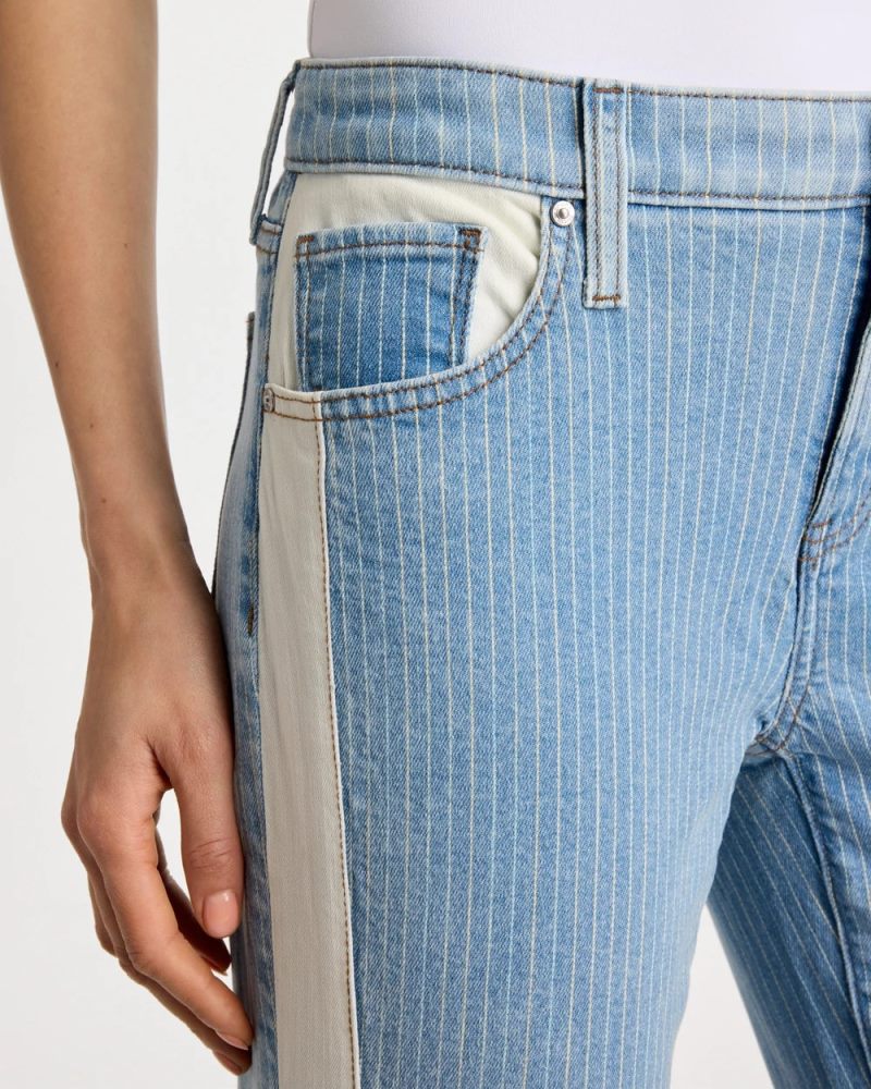 Chicos Girlfriend Ticking Stripe Crop Jeans - INDIGO