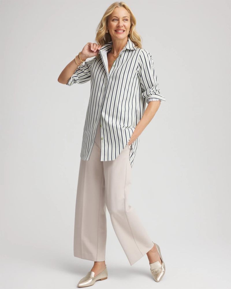 Chicos No Iron Striped Shirt - SAGE MEADOW